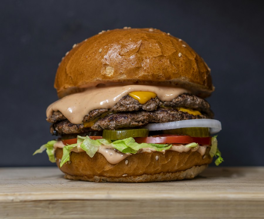 A freshly prepared burger